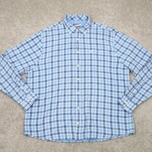 Johnnie-O Shirt Mens XL Blue Plaid Wake Scull Cotton Long Sleeve Button‎ Down